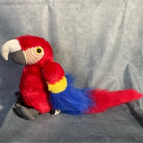 Red Macaw Parrot Plush Stuffed Animal Blue Yellow Tropics Bird Burn Zoo - Picture 3 of 10